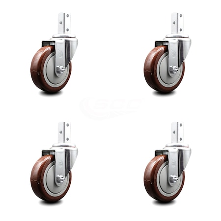 4 Inch Maroon Polyurethane Wheel Swivel 3/4 Inch Square Stem Caster Set SCC